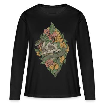 Motiv mit Schlange und Totenkopf - Frauen Premium Bio Langarmshirt - Schwarz - Vorne - Julia (174cm)
