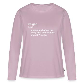 Définition folle de Vegan - T-shirt manches longues Premium bio Femme - rose poudré - Devant - Julia (174cm)