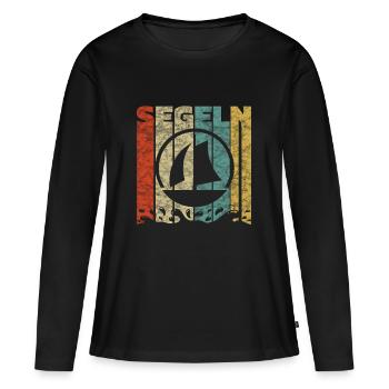 Vintage Shirt bedruckt Segeln und Segler - Frauen Premium Bio Langarmshirt - Schwarz - Vorne - Julia (174cm)