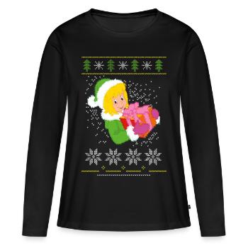 Bibi Blocksberg Ugly Sweater Design Schneeflocken - Frauen Premium Bio Langarmshirt - Schwarz - Vorne - Julia (174cm)