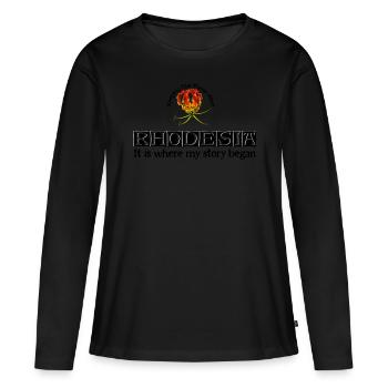 Rhodesia Story Begins Schwarz - Frauen Premium Bio Langarmshirt - Schwarz - Vorne - Julia (174cm)