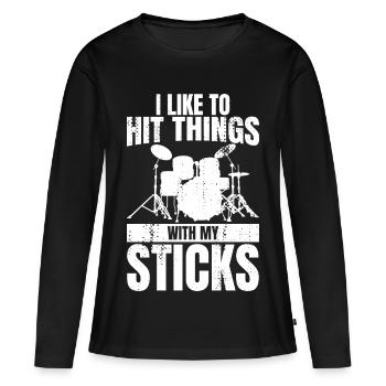 Blague drôle de batteur - T-shirt manches longues Premium bio Femme - noir - Devant - Julia (174cm)