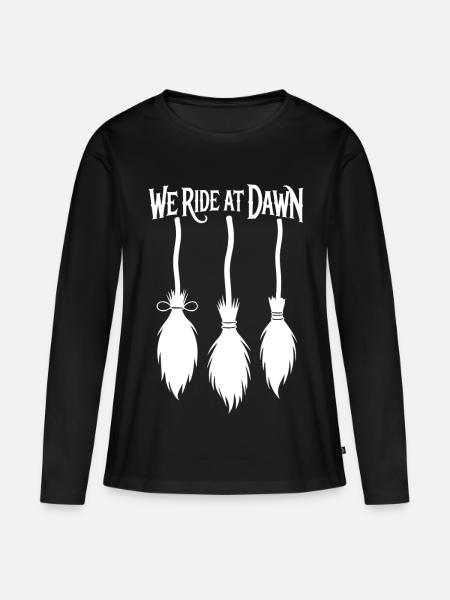 Hexenbesen im Sonnenaufgang - Frauen Premium Bio Langarmshirt - Schwarz