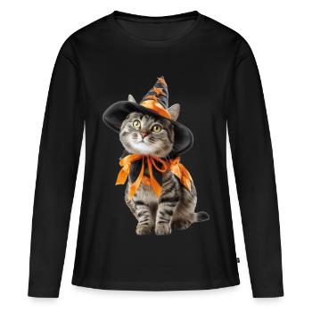 Déguisement de sorcier sorcier chat Halloween - T-shirt manches longues Premium bio Femme - noir - Devant - Julia (174cm)