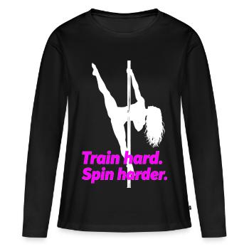 Pole Dance Silhouette – Train Hard Spin Harder - Women's Premium Organic Long Sleeve Shirt - black - Front - Julia (174cm)