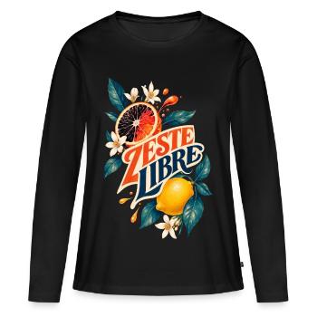 Zeste Libre Citrus Florilège - T-shirt manches longues Premium bio Femme - noir - Devant - Julia (174cm)