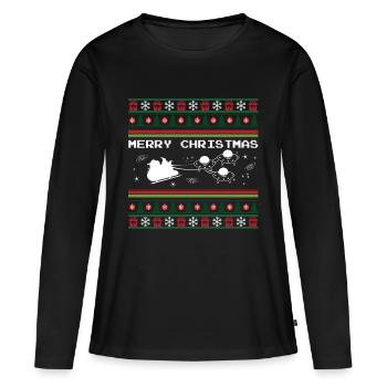 Ufo Noël laid - T-shirt manches longues Premium bio Femme - noir - Devant - Julia (174cm)