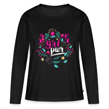 Pouvoir de fille - T-shirt manches longues Premium bio Femme - noir - Devant - Julia (174cm)