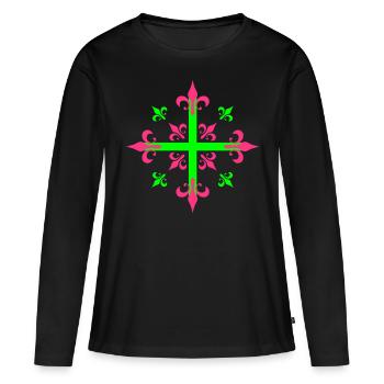 02 Croix Les Mousquetaires Rois - T-shirt manches longues Premium bio Femme - noir - Devant - Julia (174cm)