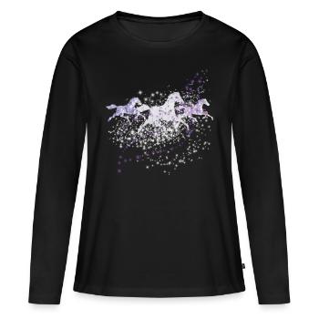 Chevaux dans le ciel étoilé - T-shirt manches longues Premium bio Femme - noir - Devant - Julia (174cm)