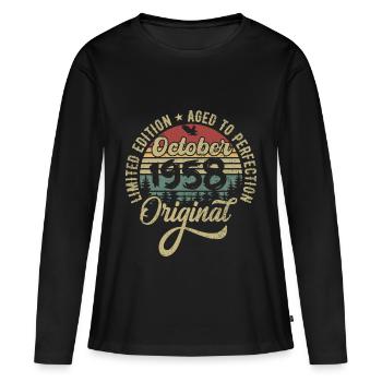 Octobre 1958 Anniversaire Octobre 1958 Octobre - T-shirt manches longues Premium bio Femme - noir - Devant - Julia (174cm)