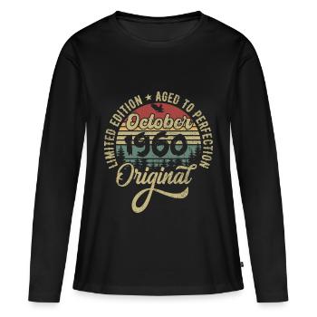 Octobre 1960 Anniversaire Octobre 1960 Octobre - T-shirt manches longues Premium bio Femme - noir - Devant - Julia (174cm)