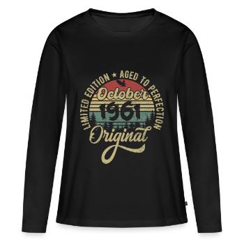 Octobre 1961 Anniversaire Octobre 1961 Octobre - T-shirt manches longues Premium bio Femme - noir - Devant - Julia (174cm)