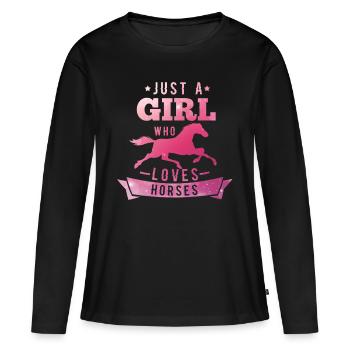 Cheval chevaux cheval amour chevalier cadeau - T-shirt manches longues Premium bio Femme - noir - Devant - Julia (174cm)