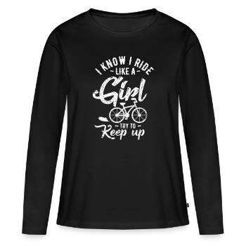 Bike Girl Girl Bike Woman Cycling Gift - Women's Premium Organic Long Sleeve Shirt - black - Front - Julia (174cm)