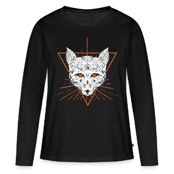 KATZE CAT HAUSTIER GESCHENK MIEZ KATER KÄTZCHEN - Frauen Premium Bio Langarmshirt - Schwarz - Vorne - Julia (174cm)