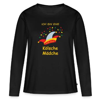 "ICH BIN ENE KÖLSCHE MÄDCHE" 3 - Frauen Premium Bio Langarmshirt - Schwarz - Vorne - Julia (174cm)