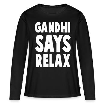 GANDHI SAYS RELAX - T-shirt manches longues Premium bio Femme - noir - Devant - Julia (174cm)