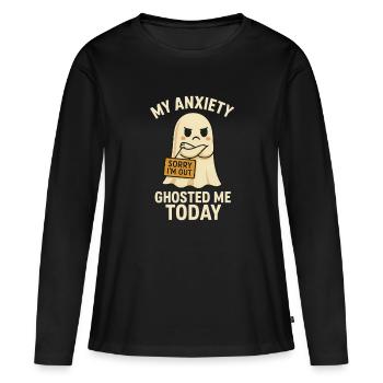 Ghost Anxiety – Lustiges Halloween Design - Frauen Premium Bio Langarmshirt - Schwarz - Vorne - Julia (174cm)