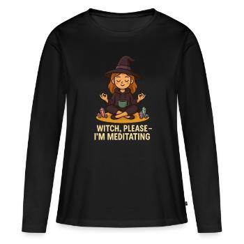 Meditating Witch with Crystals – Witch Please - Women's Premium Organic Long Sleeve Shirt - black - Front - Julia (174cm)