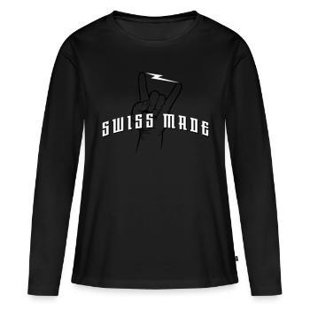 SWISS MADE - T-shirt manches longues Premium bio Femme - noir - Devant - Julia (174cm)