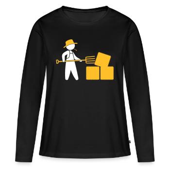 Agriculteur avec fourche et foin - T-shirt manches longues Premium bio Femme - noir - Devant - Julia (174cm)