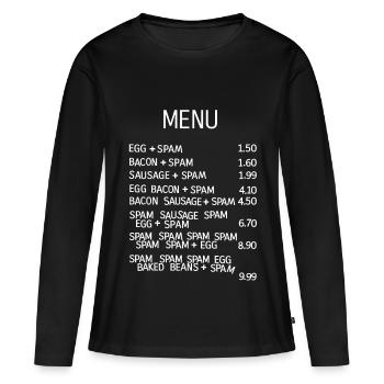 Menu Alimentaire Particulièrement Saugrenu - T-shirt manches longues Premium bio Femme - noir - Devant - Julia (174cm)