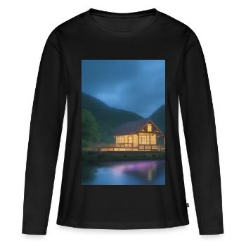 Charmante cabane au bord du lac - T-shirt manches longues Premium bio Femme - noir - Devant - Julia (174cm)