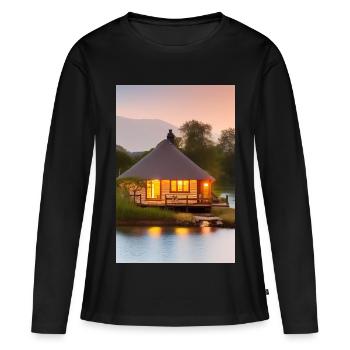 Charmante cabane au bord du lac - T-shirt manches longues Premium bio Femme - noir - Devant - Julia (174cm)