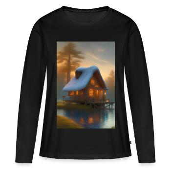 Charmante cabane au bord du lac - T-shirt manches longues Premium bio Femme - noir - Devant - Julia (174cm)
