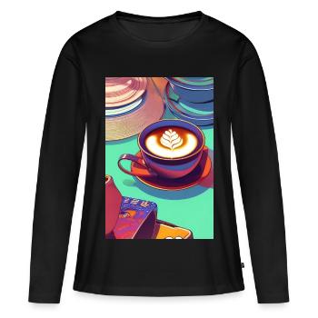 Café, grains de café - T-shirt manches longues Premium bio Femme - noir - Devant - Julia (174cm)