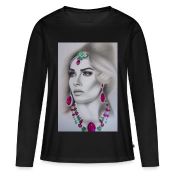Femme avec des bijoux - T-shirt manches longues Premium bio Femme - noir - Devant - Julia (174cm)