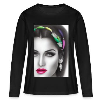 Femme avec des bijoux - T-shirt manches longues Premium bio Femme - noir - Devant - Julia (174cm)