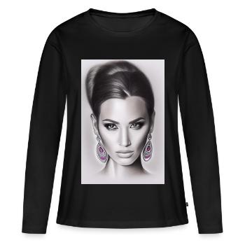 Femme avec boucle d’oreille - T-shirt manches longues Premium bio Femme - noir - Devant - Julia (174cm)