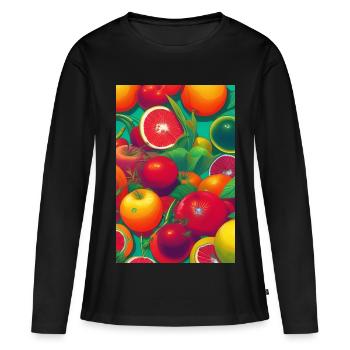 Früchte - Frauen Premium Bio Langarmshirt - Schwarz - Vorne - Julia (174cm)