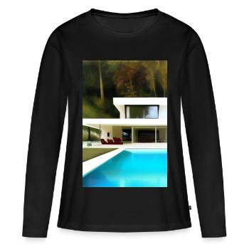 Villa blanche avec piscine - T-shirt manches longues Premium bio Femme - noir - Devant - Julia (174cm)