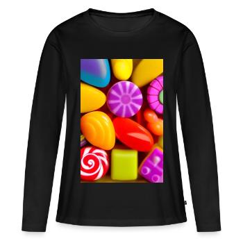 Bonbons - T-shirt manches longues Premium bio Femme - noir - Devant - Julia (174cm)