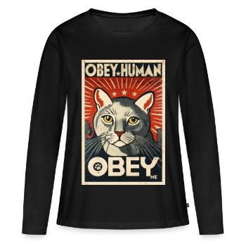 Obey Human affiche de propagande chat autoritaire - T-shirt manches longues Premium bio Femme - noir - Devant - Julia (174cm)