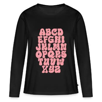 Buchstaben ABC Alphabet - Frauen Premium Bio Langarmshirt - Schwarz - Vorne - Julia (174cm)