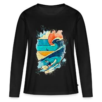 Illustration surfeur sur la vague - Fun Surf - T-shirt manches longues Premium bio Femme - noir - Devant - Julia (174cm)
