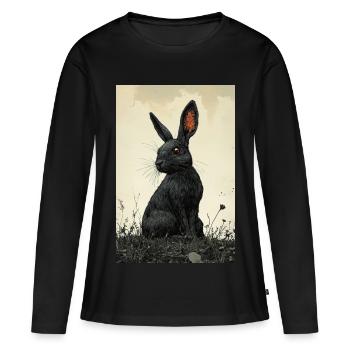 Lapin de nuit dans le brouillard - T-shirt manches longues Premium bio Femme - noir - Devant - Julia (174cm)
