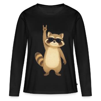 Retro Raccoon Rocker - Women's Premium Organic Long Sleeve Shirt - black - Front - Julia (174cm)