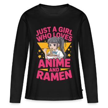 Anime girl with ramen and text - Women's Premium Organic Long Sleeve Shirt - black - Front - Julia (174cm)