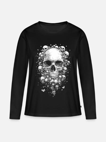 Totenköpfe punk - Frauen Premium Bio Langarmshirt - Schwarz