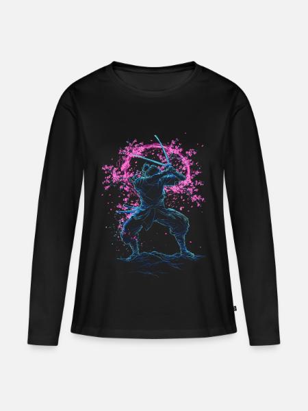 Samurai Sakura Tornado japan - Frauen Premium Bio Langarmshirt - Schwarz