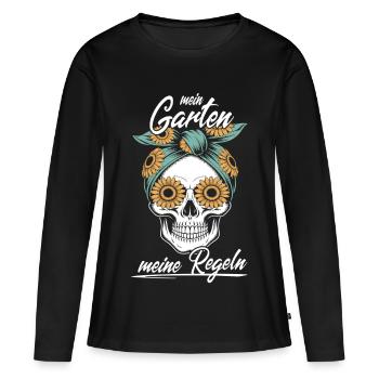 Mon jardin, mes règles - Crâne Tournesol - T-shirt manches longues Premium bio Femme - noir - Devant - Julia (174cm)