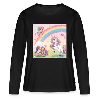 Regenbogenfee und Einhorn Traum - Frauen Premium Bio Langarmshirt - Schwarz - Vorne - Julia (174cm)