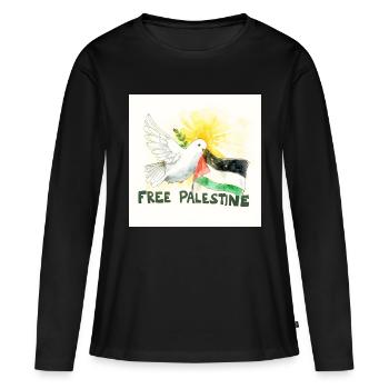 Taube mit Palästina-Fahne Frieden - Frauen Premium Bio Langarmshirt - Schwarz - Vorne - Julia (174cm)