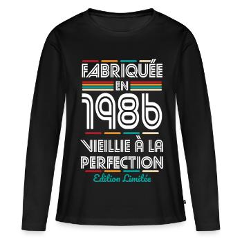 1986 – Hergestellt – Perfekt gereift - Frauen Premium Bio Langarmshirt - Schwarz - Vorne - Julia (174cm)