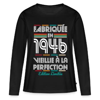 1946 – Hergestellt – Perfekt gereift - Frauen Premium Bio Langarmshirt - Schwarz - Vorne - Julia (174cm)